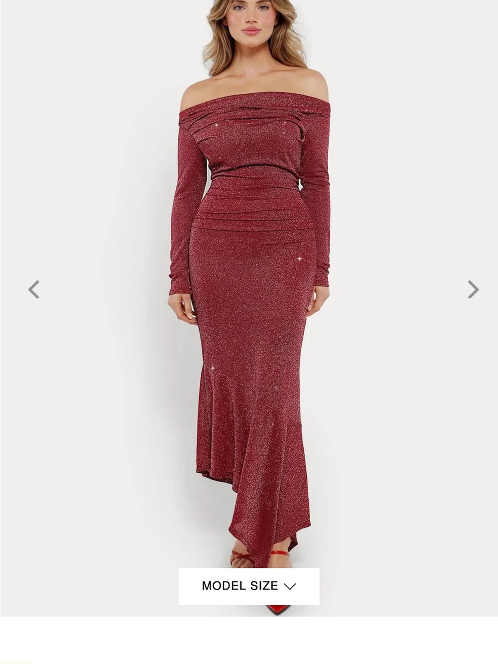 Popilush Off-Shoulder Sparkle Burgundy Evening Dress